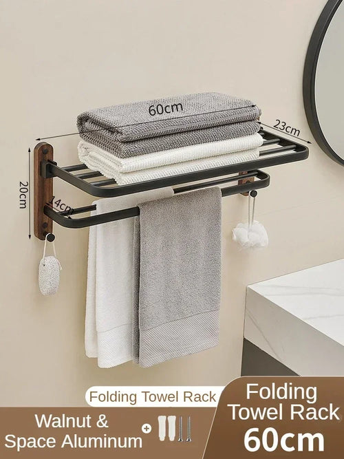 porte-serviettes en bois et aluminium organisateur mural pour accessoires de douche - vue 14 sur 16