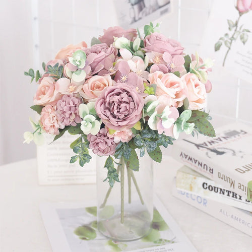 fleurs artificielles soie pivoine hortensia décoration mariage bouquet - vue 5 sur 40