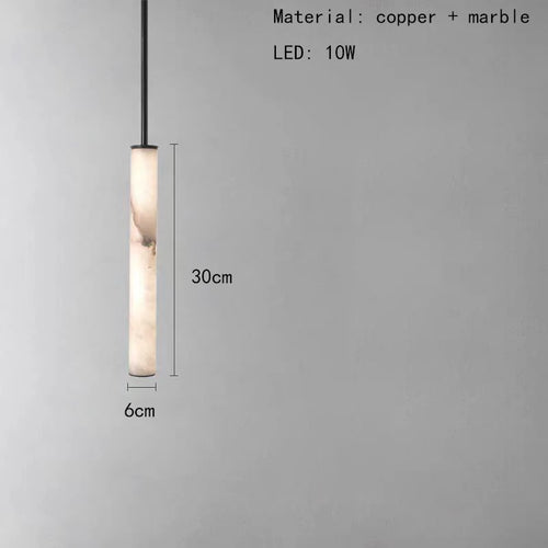 lustre cylindrique en marbre naturel avec cordon réglable 3000k - vue 10 sur 9