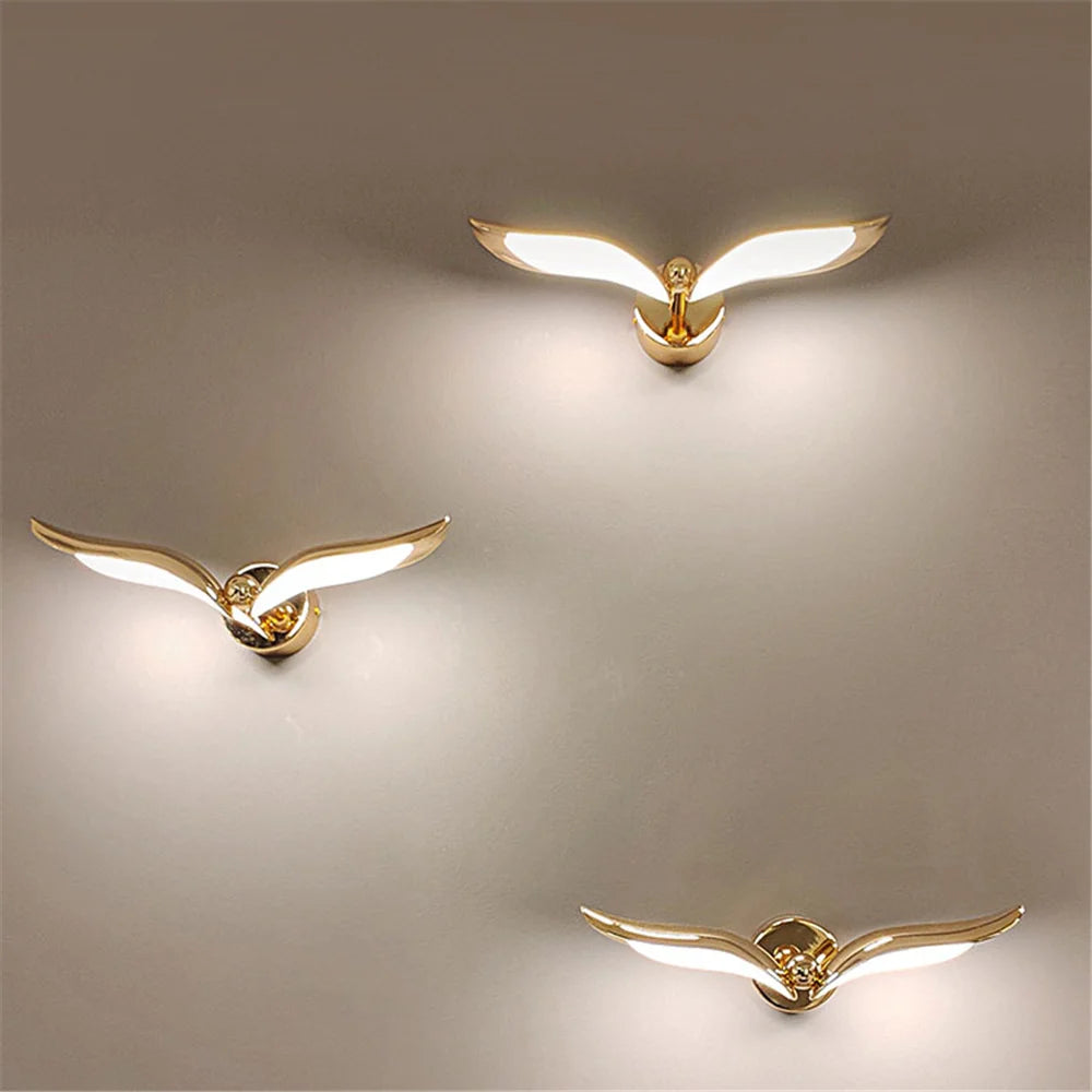Applique murale Led de luxe en forme de mouette dorée - vue 7 sur 8