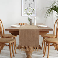 Chemin de table lin brodé style rustique beige 8 mots