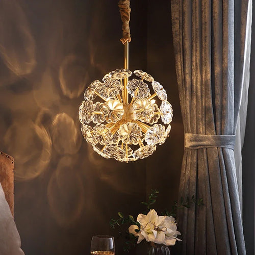 lustre en cristal pissenlit rond en cuivre pour décoration artistique - vue 3 sur 12