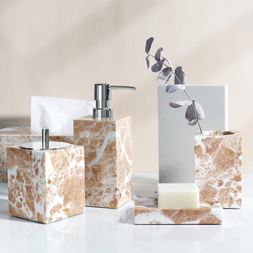 ensemble daccessoires en marbre naturel pour salle de bain - vue 5 sur 17