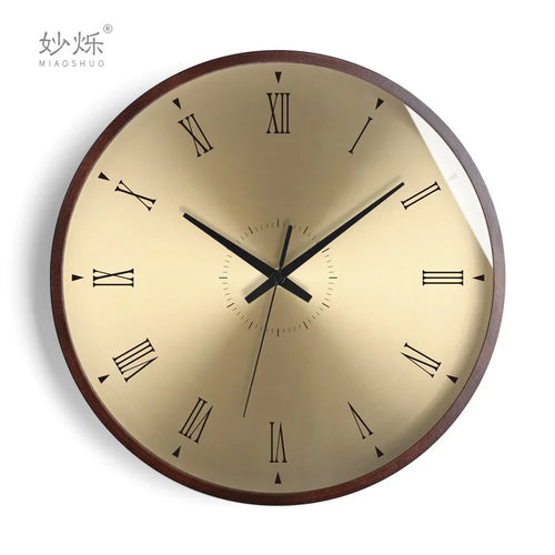 horloge murale design moderne en bois doré silencieuse et créative - vue 20 sur 19