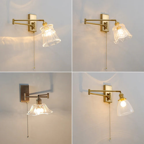 IWHD tirer chaîne verre applique murale LED applique bras gauche droite rotation chambre salon lumières nordique moderne à côté lampe Wandlamp - vue 6 sur 23