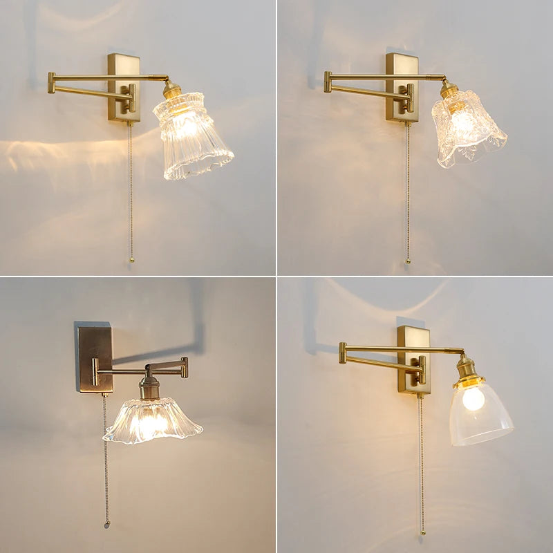 IWHD tirer chaîne verre applique murale LED applique bras gauche droite rotation chambre salon lumières nordique moderne à côté lampe Wandlamp - vue 5 sur 23