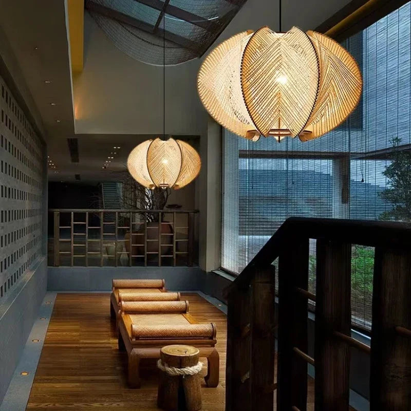 lustre japonais en rotin luminaire suspendu élégant et naturel - vue 3 sur 6