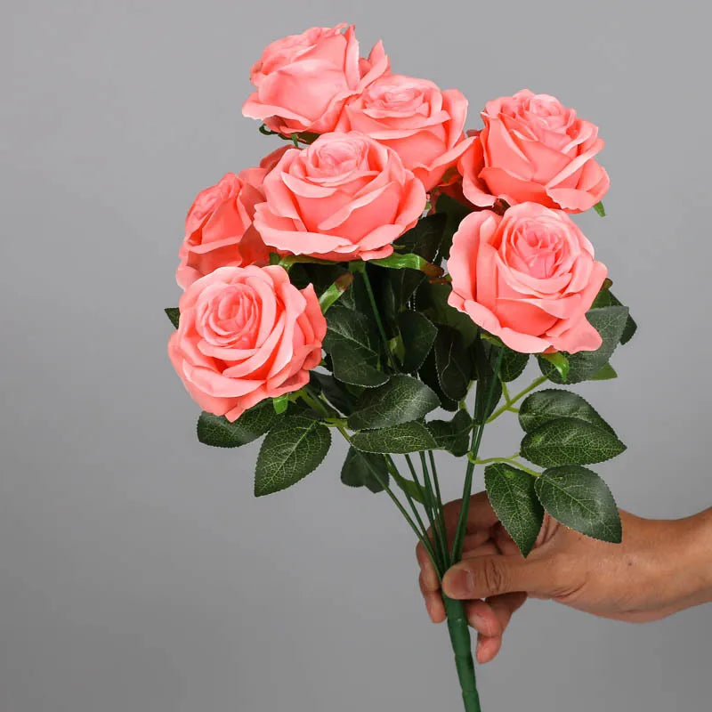 bouquet de roses artificielles en soie pour décoration intérieure - vue 7 sur 15