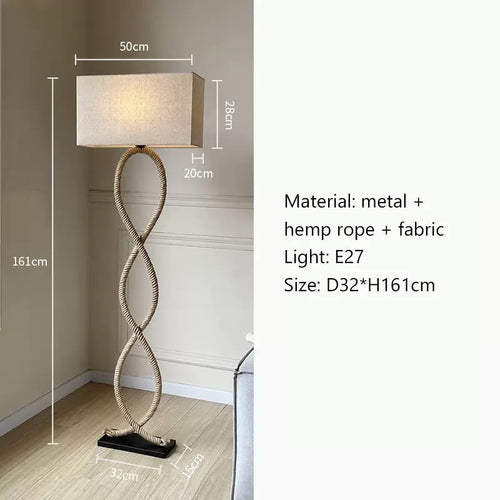 Nordique rétro Wabi Sabi chanvre corde tissu abat-jour lampadaire Led salon décor à la maison chambre canapé coin chevet lampe sur pied - vue 9 sur 8