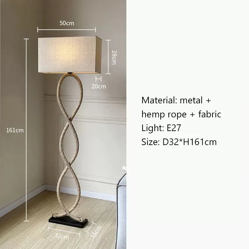 Nordique rétro Wabi Sabi chanvre corde tissu abat-jour lampadaire Led salon décor à la maison chambre canapé coin chevet lampe sur pied - vue 8 sur 8