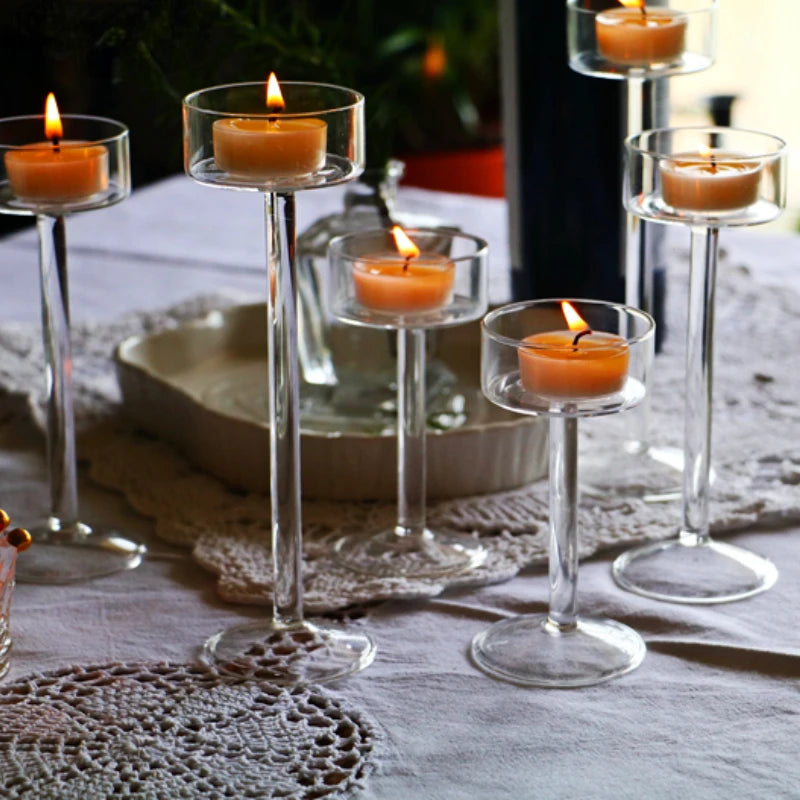 ensemble de bougeoirs en verre pour décoration de table élégante - vue 5 sur 9