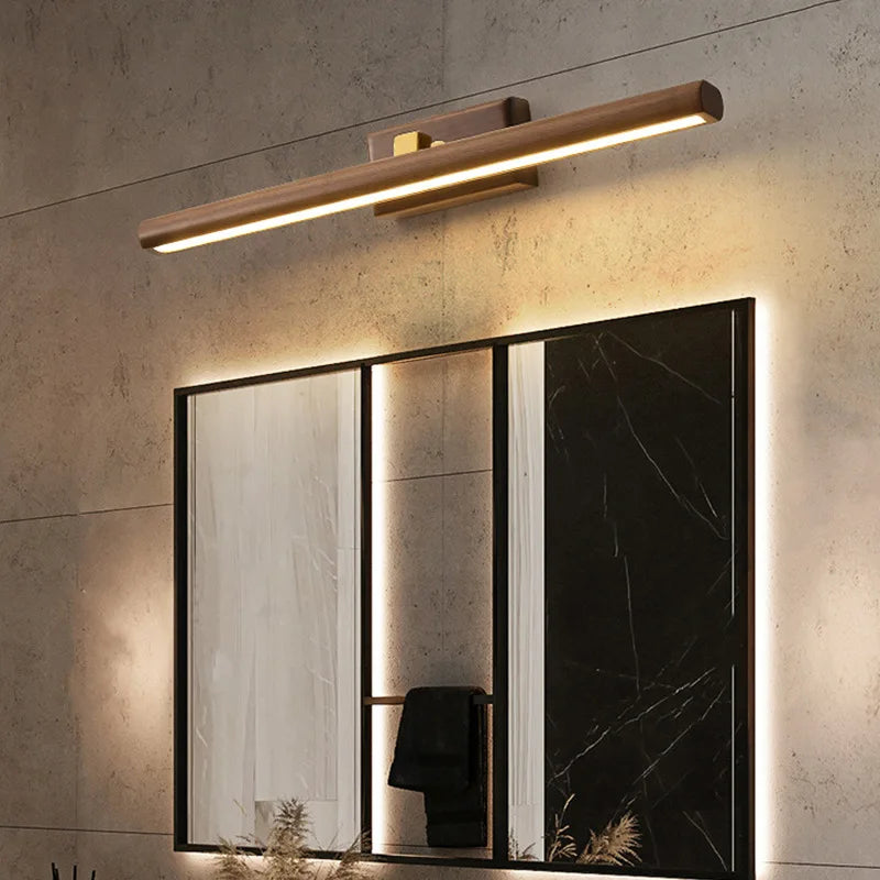 lampe de miroir scandinave en noyer noir led applique murale - vue 3 sur 8