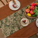 Chemin de table jacquard vert floral pompons campagne