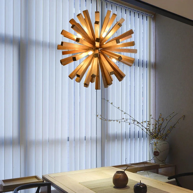 Nordic Dandelion Wooden Pendant Lights Art Creative new chinese Pendant Lamp tea room dining room living room Personality lamp - vue 2 sur 9