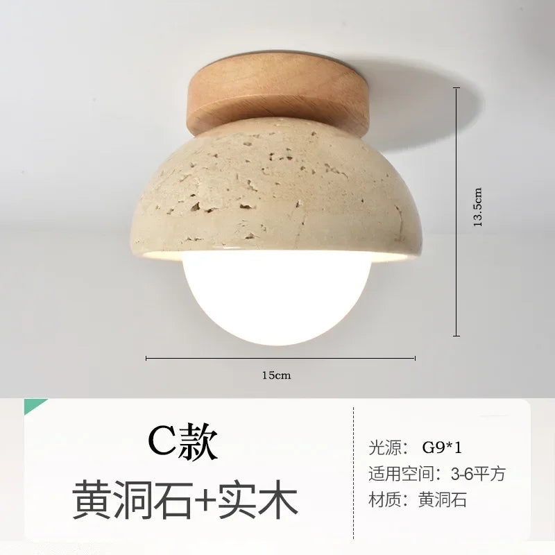 plafonnier en pierre japonaise avec base en noyer - vue 12 sur 12