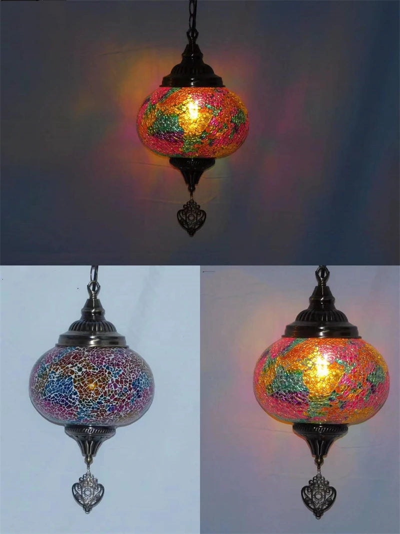 suspension vintage en verre teinté style bohème fait main en turquie - vue 6 sur 14
