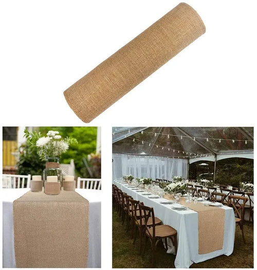 Chemin de table en jute decoration champetre mariage - vue 6 sur 7