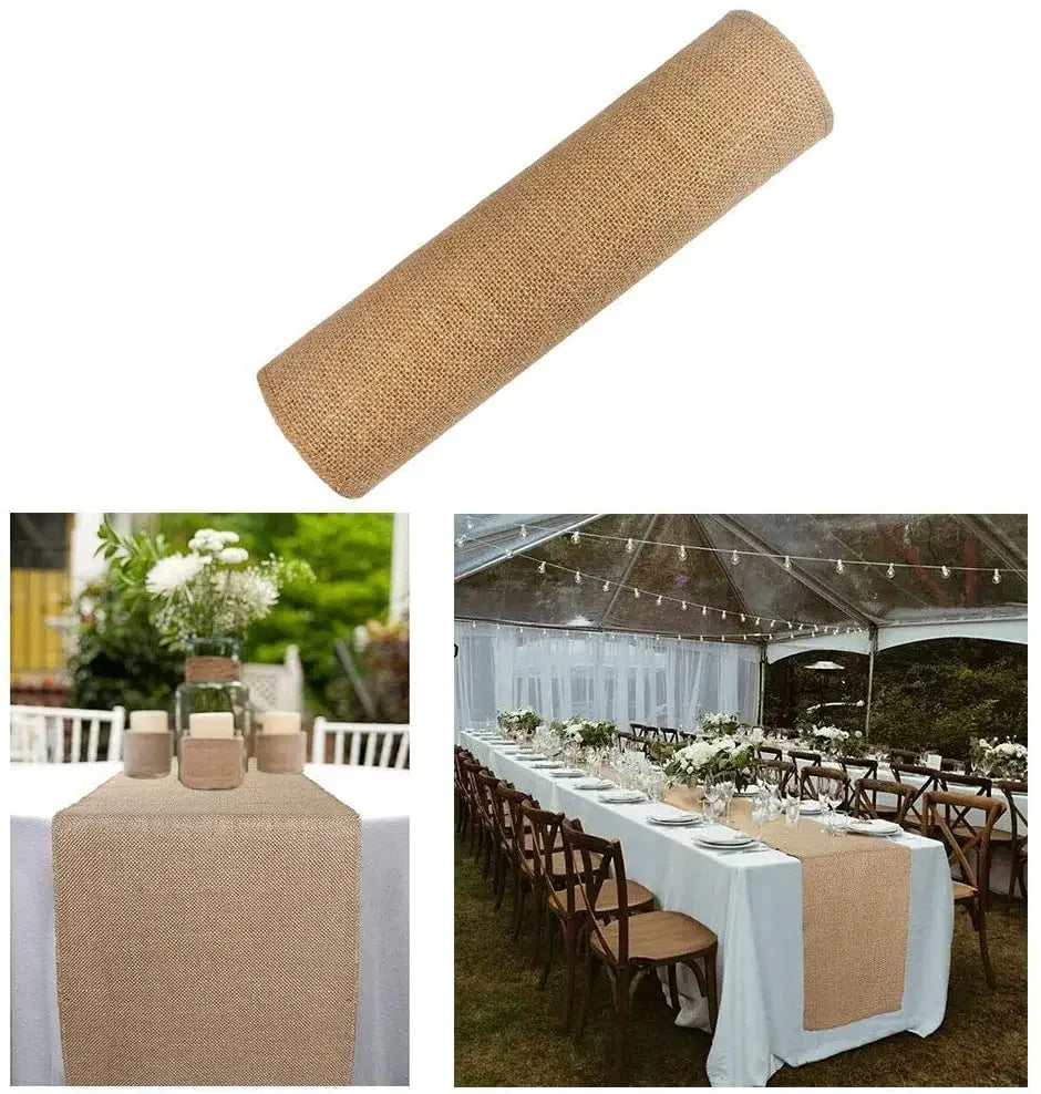Chemin de table en jute decoration champetre mariage - vue 5 sur 7