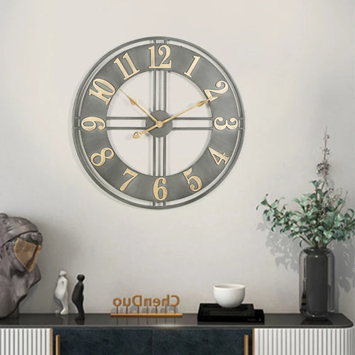 horloge murale moderne 3D rétro avec chiffres romains en métal silencieuse - vue 2 sur 8