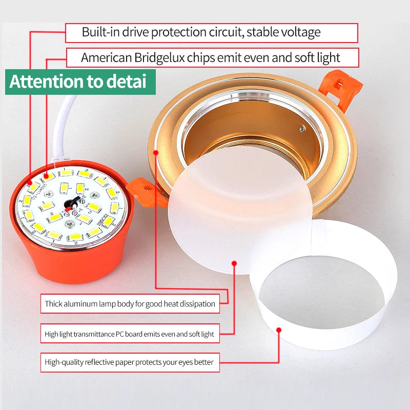 plafonnier led rond encastré pour éclairage intérieur varié - vue 4 sur 6