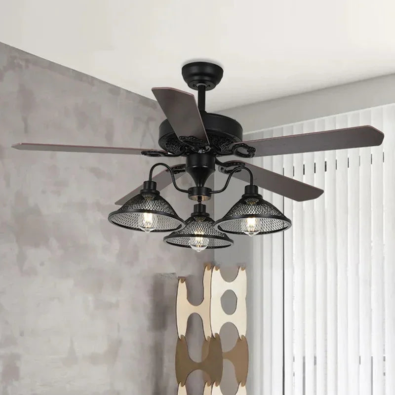 ventilateur industriel avec lumière et télécommande rétro 3 lumières - vue 3 sur 6