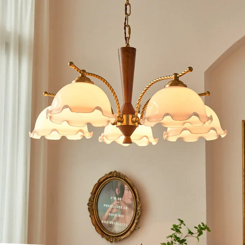 lustre vintage médiéval romantique en bois massif style japonais rétro - vue 3 sur 8