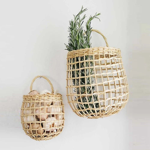 panier mural suspendu boho en osier pour fruits et légumes - vue 2 sur 6