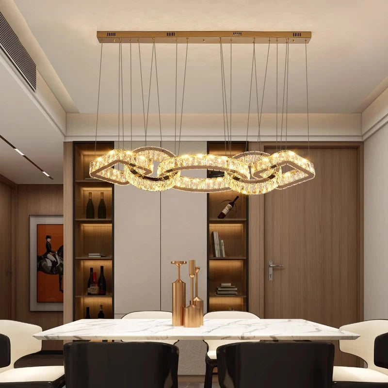 Lustre design cristal doré moderne pour salle à manger éclairage intérieur - vue 2 sur 8