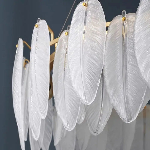 lustre moderne en verre avec plumes et lumière LED - vue 5 sur 14