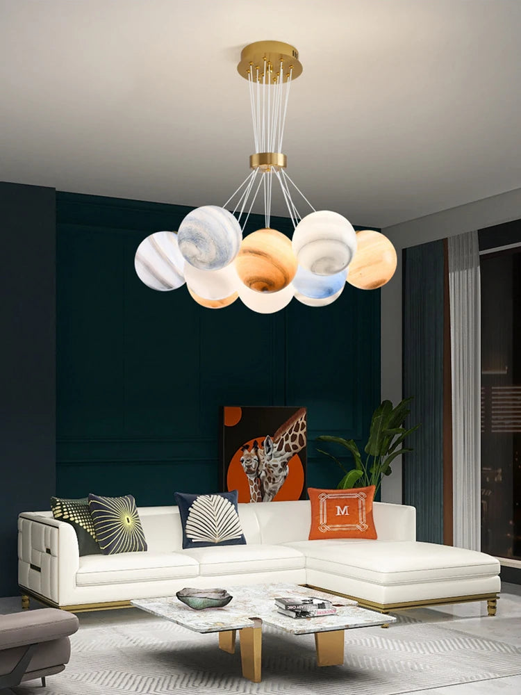 lustre sphérique moderne réglable en hauteur led pour décoration maison - vue 6 sur 19