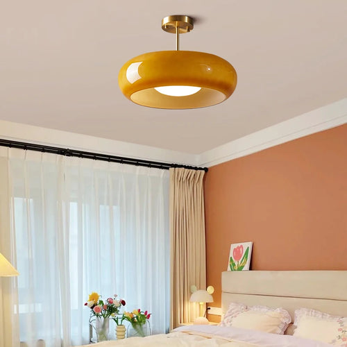 IWHD nordique plafond moderne à LEDs lampe maison éclairage intérieur chambre salon salle à manger cuivre jaune verre abat-jour lampara - vue 3 sur 20