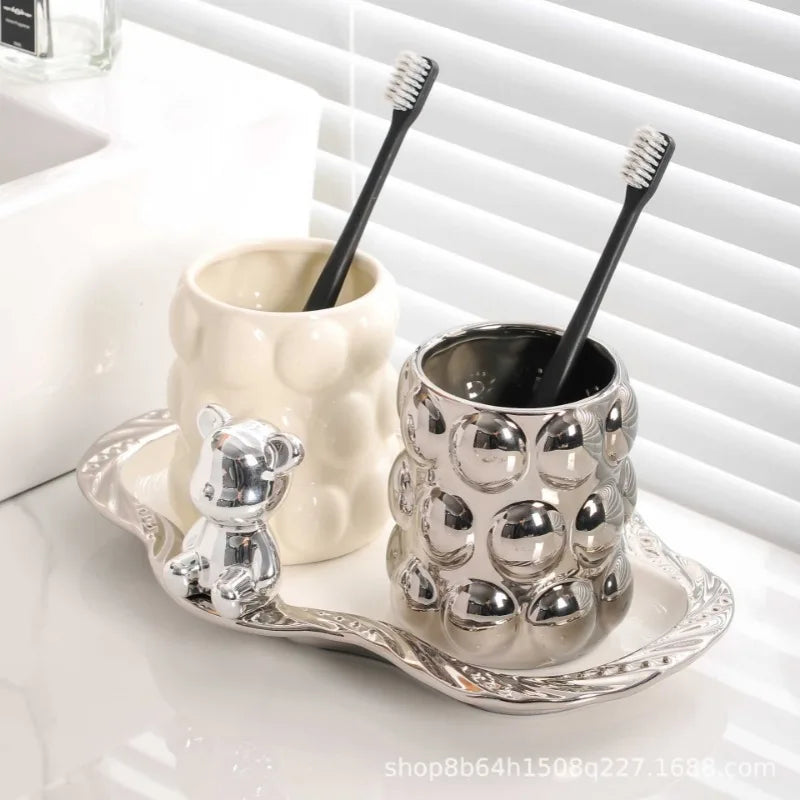 ensemble de tasses en céramique pour amoureux luxe accessoires salle de bain - vue 3 sur 9