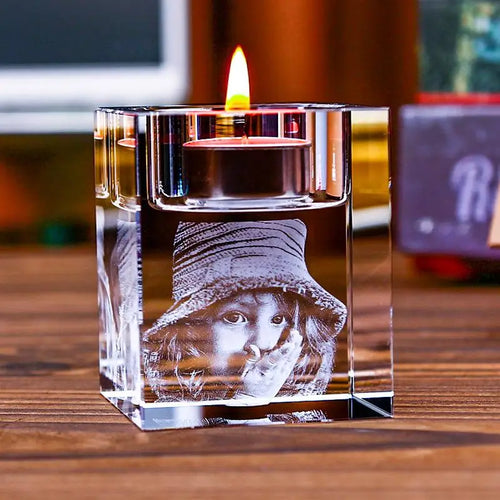 bougeoir en cristal avec photo personnalisée pour dîner romantique - vue 2 sur 11