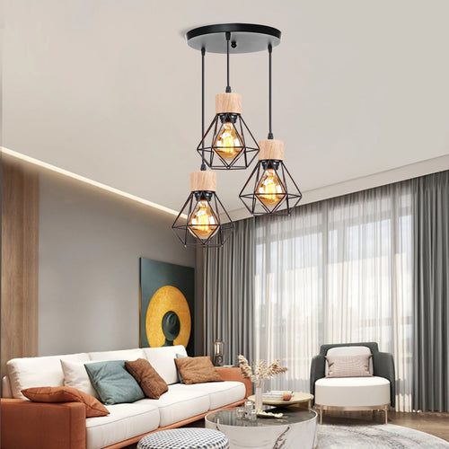 suspension vintage en bois industriel luminaire led suspendu - vue 4 sur 14
