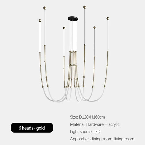 lustre moderne en bambou fer et silicone avec lumières led - vue 18 sur 17