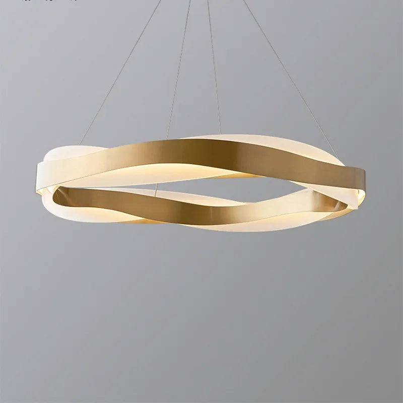 lustre led moderne anneaux brossés en cristal - vue 3 sur 12