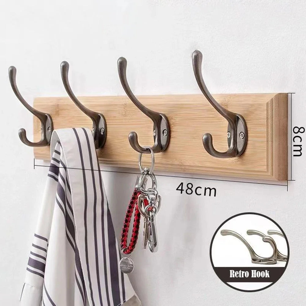 porte-manteau mural en bois massif avec crochets et cintres décoratifs - vue 5 sur 15
