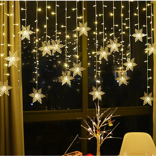 guirlande lumineuse led flocons de neige pour décorations de fête et Noël - vue 5 sur 12