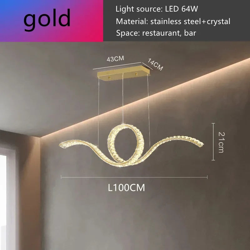 Luxury Restaurant LED Crystal Chandelier Modern High-end Design Gold/Silver Dimming Lamp Bar Kitchen Island Stair Pendant Lights - vue 9 sur 12