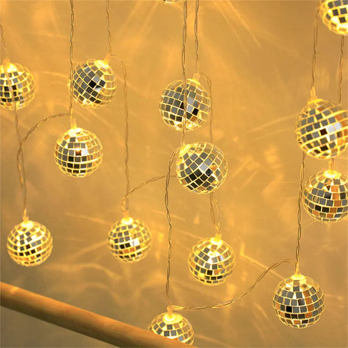 guirlande lumineuse 20 leds miroir boule disco décoratif à piles - vue 4 sur 8