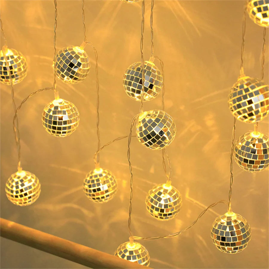 guirlande lumineuse 20 leds miroir boule disco décoratif à piles - vue 3 sur 8