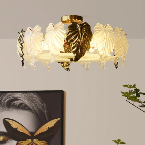 plafonnier led design vintage français en forme de feuilles de verre - vue 2 sur 9