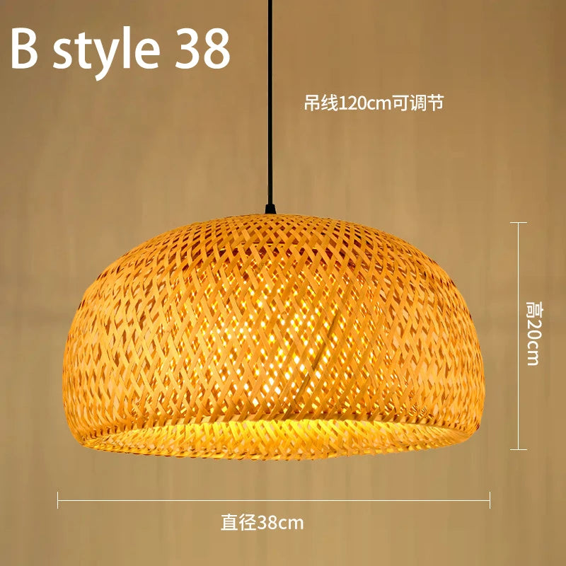 lustre style chinois fait main en bambou tissage pastoral vintage - vue 19 sur 30