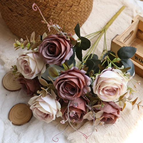 bouquet de roses artificielles en soie pour décoration intérieure - vue 10 sur 13