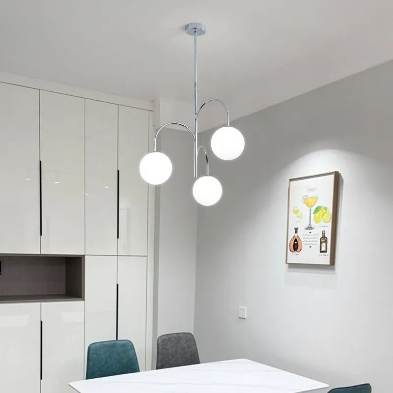 lustre boule de verre scandinave avec tige et câble de suspension - vue 3 sur 8