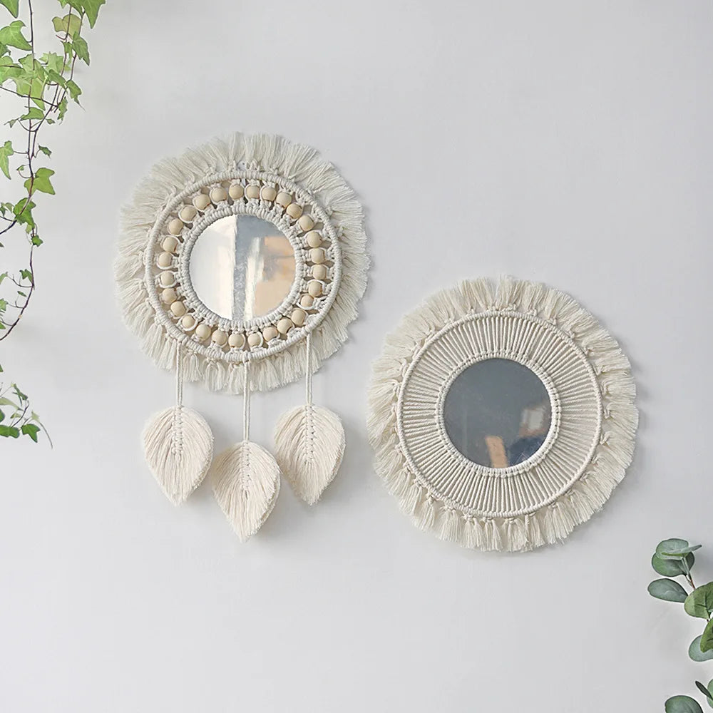 miroir mural en macramé style bohème pour décoration intérieure - vue 2 sur 13