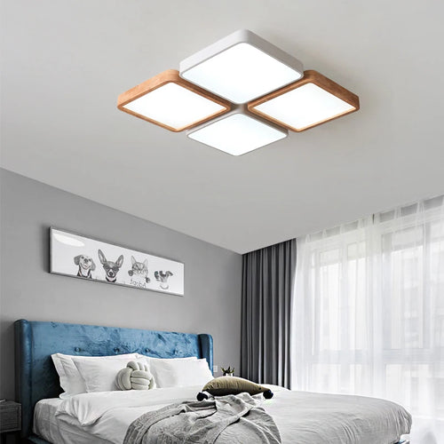 plafonnier nordique encastré rectangle led bois macaron - vue 5 sur 12