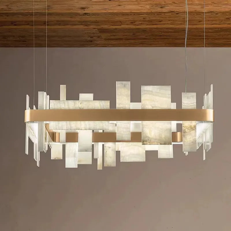 Lustre design LED moderne luxe marbre concepteur décoration - vue 3 sur 11