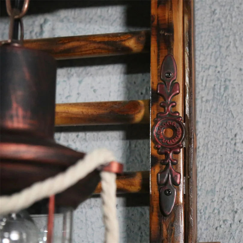 lampe rétro japonaise en bambou et corde de chanvre led - vue 5 sur 7