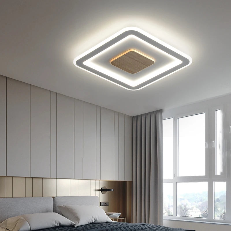 plafonnier led ultra-mince bois massif style nordique moderne 2022 - vue 4 sur 12